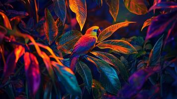 A colorful bird is perched on a tree branch photo