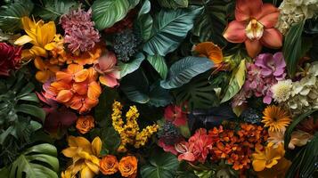 A large group of colorful flowers and leaves photo