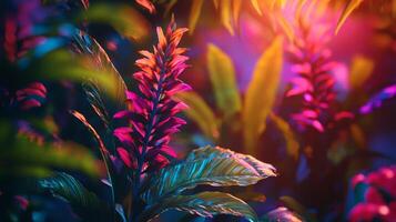 A colorful flower is in the middle of a dark forest photo