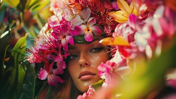 A woman with flowers on her head photo