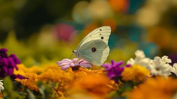 A white butterfly on a field of flowers photo