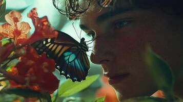 A young man with blue eyes and a butterfly photo