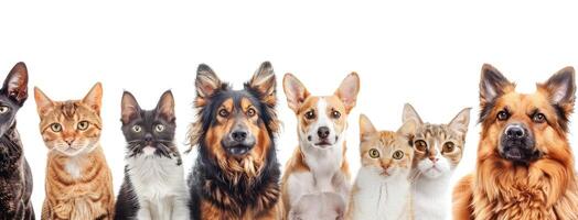 A group of dogs and cats standing in a row photo