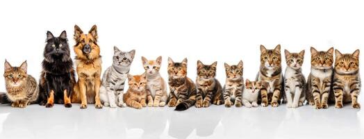 A group of cats and dogs are standing together photo