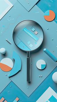 3d illustration of a magnifying glass and a graph photo