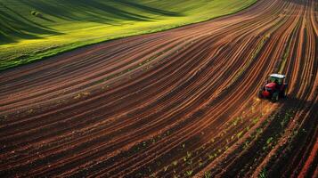 A tractor plowing a field photo