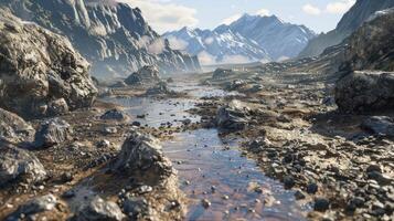A mountain stream in the middle of a rocky landscape photo