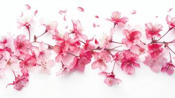 A bunch of pink flowers are arranged on a white background photo