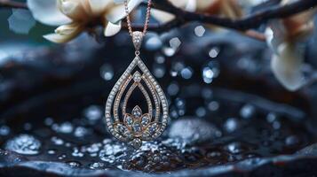 A diamond pendant with a tear shape on it photo