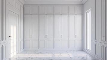 White marble floor and white walls in a room photo
