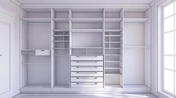 A white closet with drawers and shelves photo