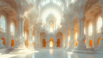 A large white room with pillars and windows photo