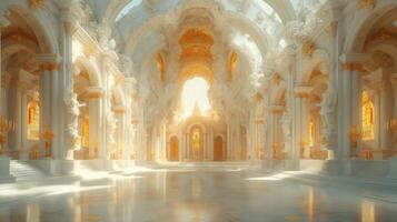 A large white church with gold and white walls photo