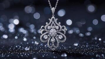 A diamond pendant with a large flower design photo