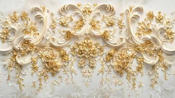 Golden floral design on a white wall photo