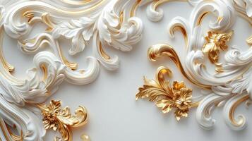 Golden floral design on white background photo