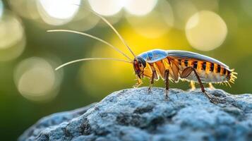 A close-up of a cockroach on a rock photo