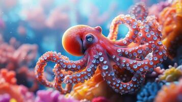 Close-up of an octopus with its tentacles extended. photo