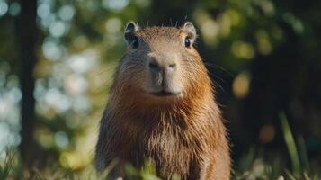 A close-up of a capybara's face photo
