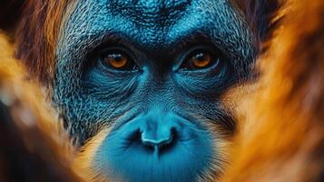 A detailed view of a primate's facial features. photo