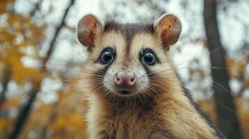 A close-up of an opossum's face photo