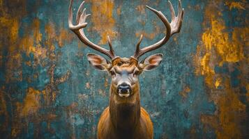 A majestic deer with large antlers and brown fur. photo