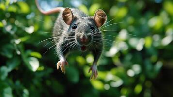 A mouse is jumping and smiling. photo