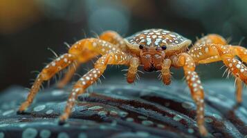 Close-up of a spider on a dark surface photo
