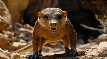 A fierce-looking mongrel with sharp teeth and claws photo