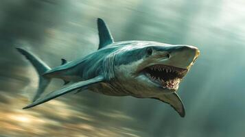 a large shark with sharp teeth and a menacing grin photo