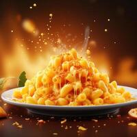 A plate of macaroni and cheese with a sprinkle of paprika photo