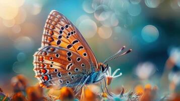 A close-up of a butterfly on flowers photo