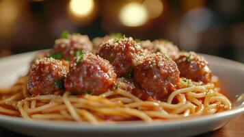 Spaghetti and meatballs on a plate photo