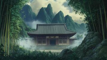 Anime house in the middle of a forest photo