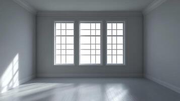 Empty room with white walls and windows photo