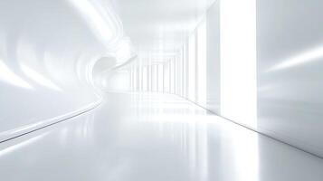 White futuristic tunnel with light and reflections photo