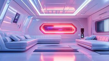 Futuristic futuristic interior with neon lights photo