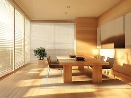 A dining room with a table and chairs photo