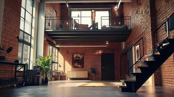 An open loft with stairs and a staircase photo