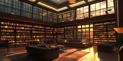 A library with a large number of books on shelves photo