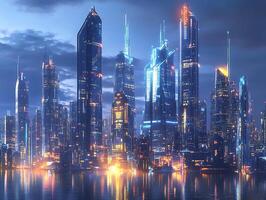 A city with skyscrapers at night photo