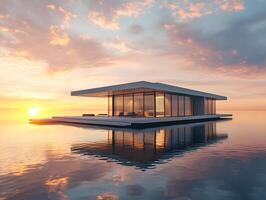 A floating house in the middle of the ocean photo