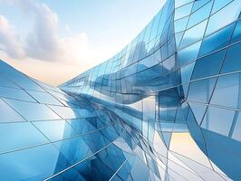 Modern architecture with blue glass walls photo