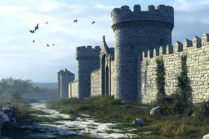 A castle wall with a path leading to it photo