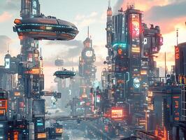 An image of a futuristic city with futuristic buildings photo