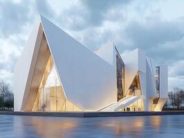 A building with a large white triangular shape photo