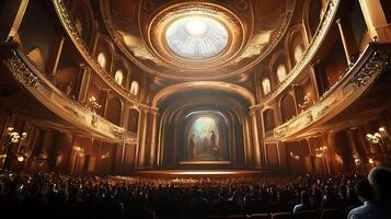 A large auditorium with a dome and a large audience photo