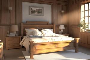A bedroom with a bed, a dresser, and a window photo