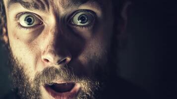 A man with a beard and a shocked expression photo