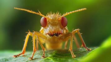 A close up of a bug with red eyes photo